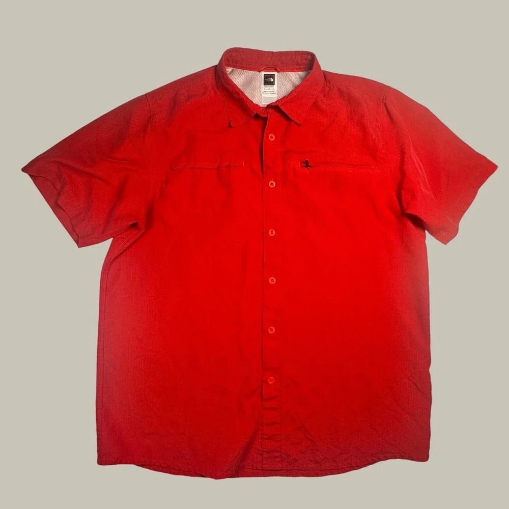 The North Face Mens Red Ripstop Short‎ Sleeve Button Up Hiking Shirt Large